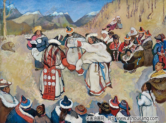 孫宗慰人物油畫《蒙藏人民歌舞圖》價(jià)格與高清大圖下載