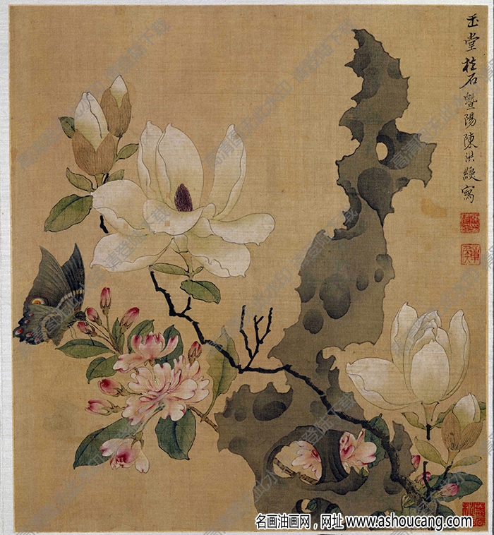 陳洪綬《蘭花柱石圖》國(guó)畫高清大圖下載