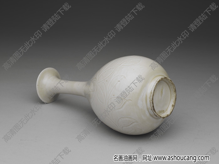 北宋 定窯劃花蓮紋長頸瓶 高清大圖下載