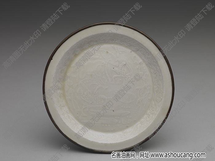 北宋-金 定窯白瓷印花鴛鴦紋盤 高清大圖下載