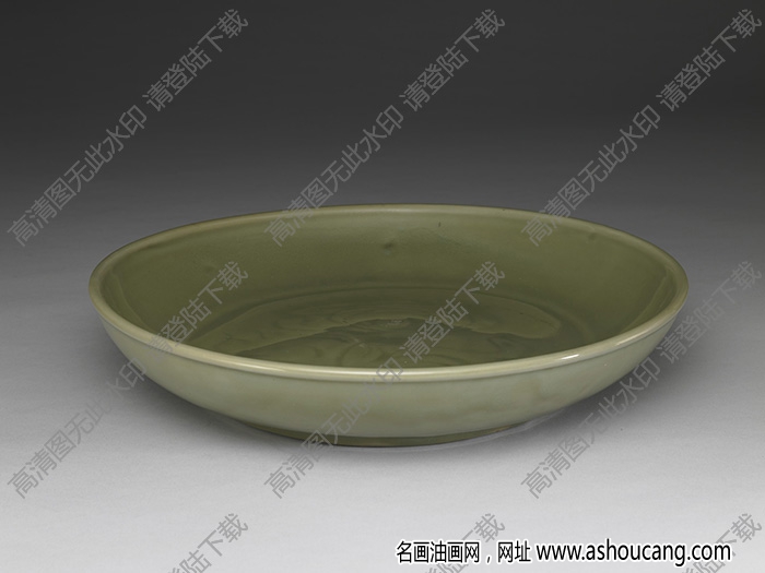 明 龍泉窯青瓷劃花蓮荷大盤 高清大圖下載