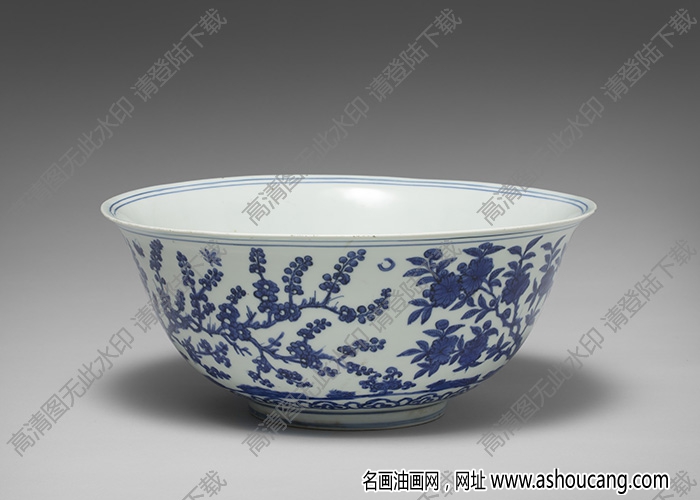 明嘉靖 青花茶梅紋碗 高清大圖下載