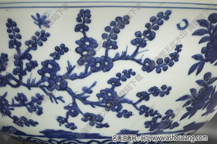 明嘉靖 青花茶梅紋碗 高清大圖下載