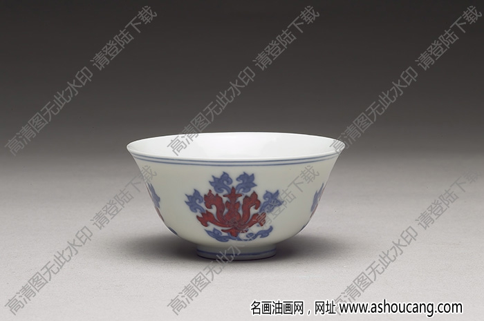 明成化 青花紅彩花卉紋杯 高清大圖下載