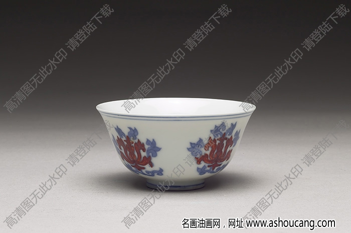 明成化 青花紅彩花卉紋杯 高清大圖下載
