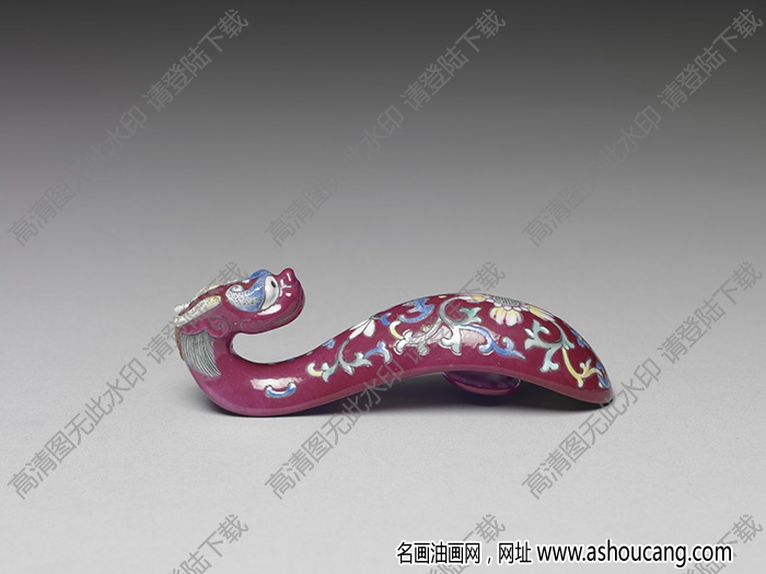 清 粉彩描金龍首萬壽花卉帶鉤 高清大圖下載