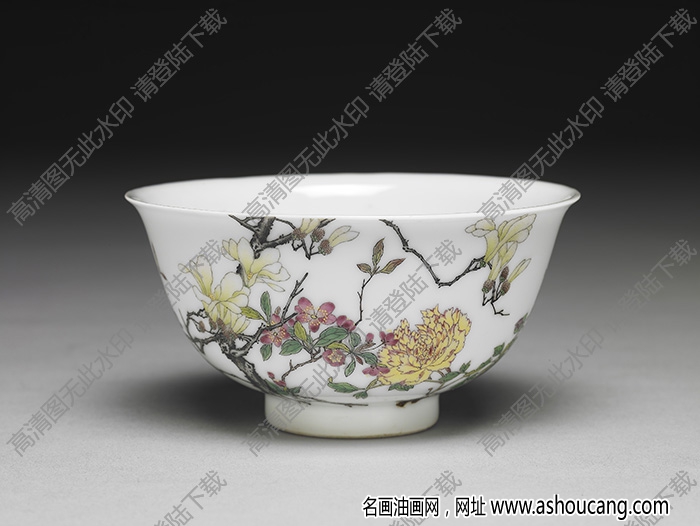 清雍正 琺瑯彩瓷玉堂富貴圖碗 高清大圖下載