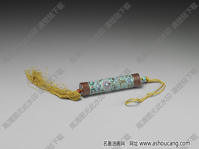 清 淺藍(lán)地粉彩纏枝花卉瓷牙簽筒 高清大圖下載
