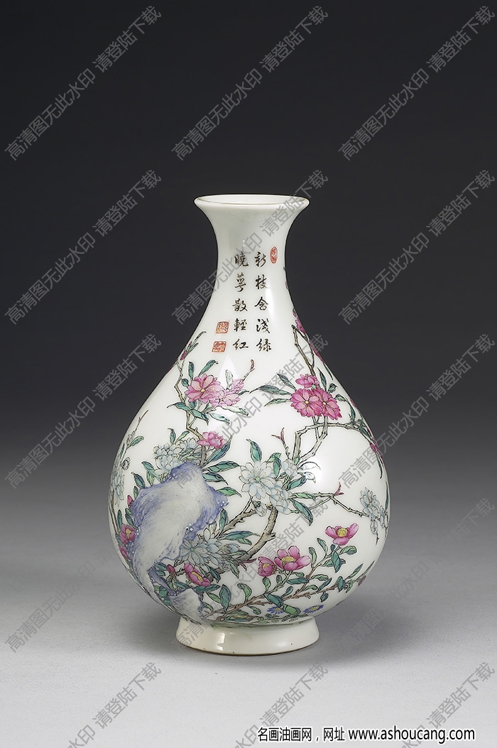 清乾隆 年磁胎畫(huà)琺瑯錦花卉玉壺春瓶 高清大圖下載