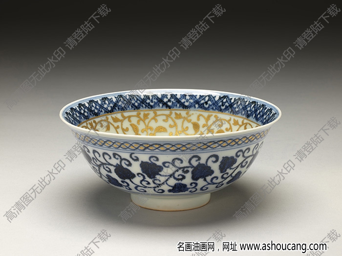 永樂(lè) 青花蓮塘紋金彩碗 高清大圖下載