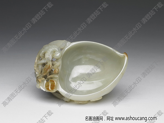 明代 玉花鳥(niǎo)紋桃形水盛 高清大圖下載