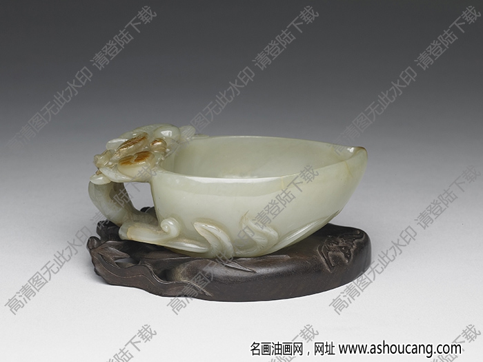 明代 玉花鳥(niǎo)紋桃形水盛 高清大圖下載