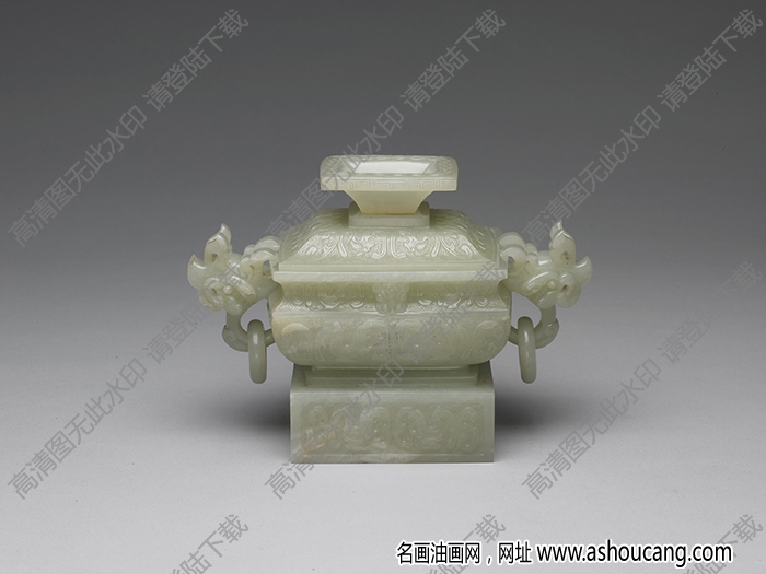 清代 青玉鳥紋簋形爐 高清大圖下載