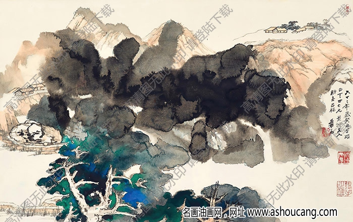 張大千國畫_潑墨山水_六十二年歲癸丑_高清大圖下載