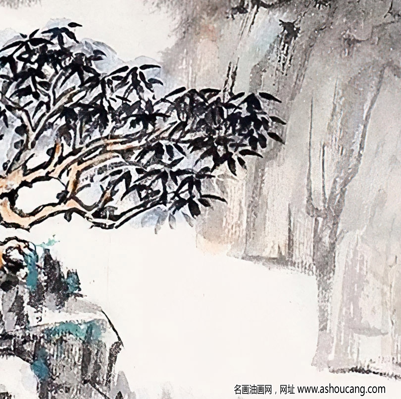 張大千國畫作品_潑彩山水人物_秋山訪友圖_高清大圖下載