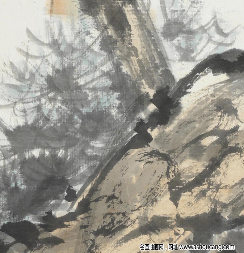 張大千作品_松樹圖_龍翻海島_任吾筆掃_高清大圖下載