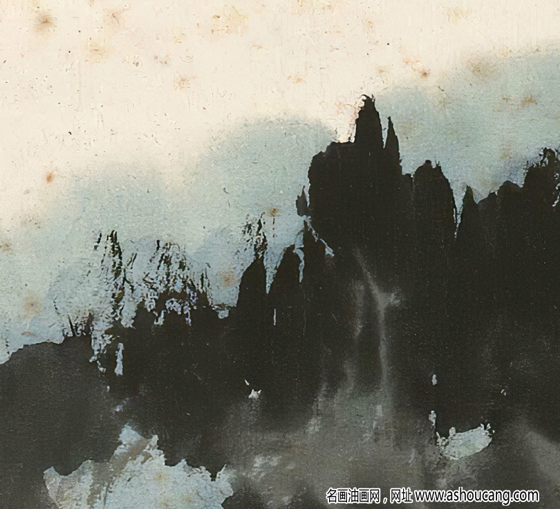 張大千國畫_流水疏林圖_流水自無恙_高清大圖下載