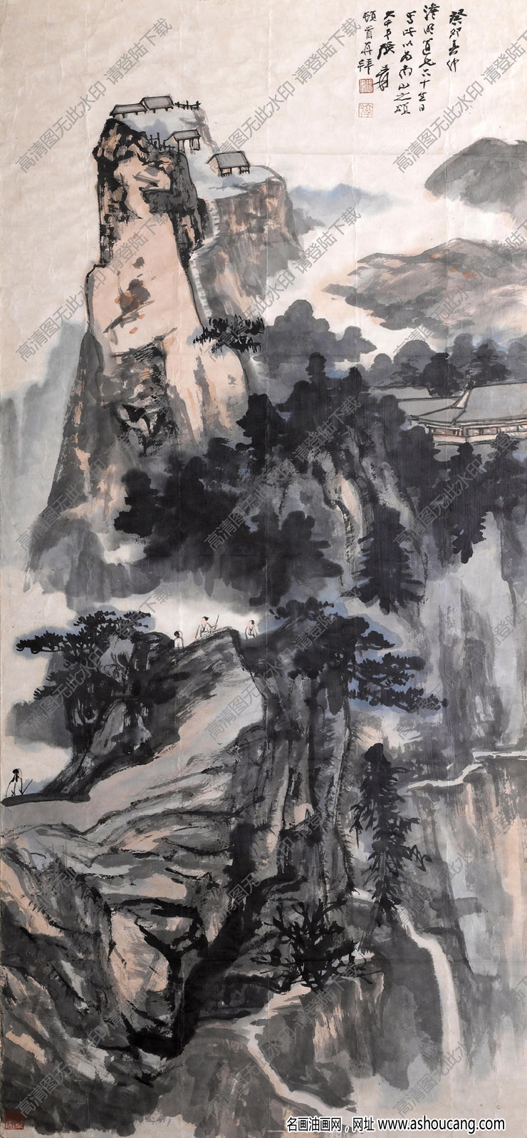張大千國畫作品_高山峻嶺人家_高清大圖下載
