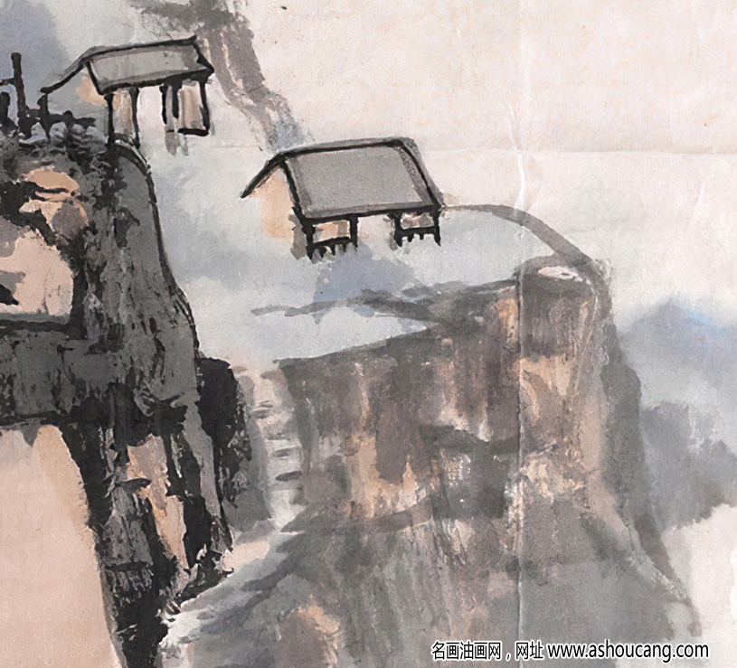 張大千國畫作品_高山峻嶺人家_高清大圖下載