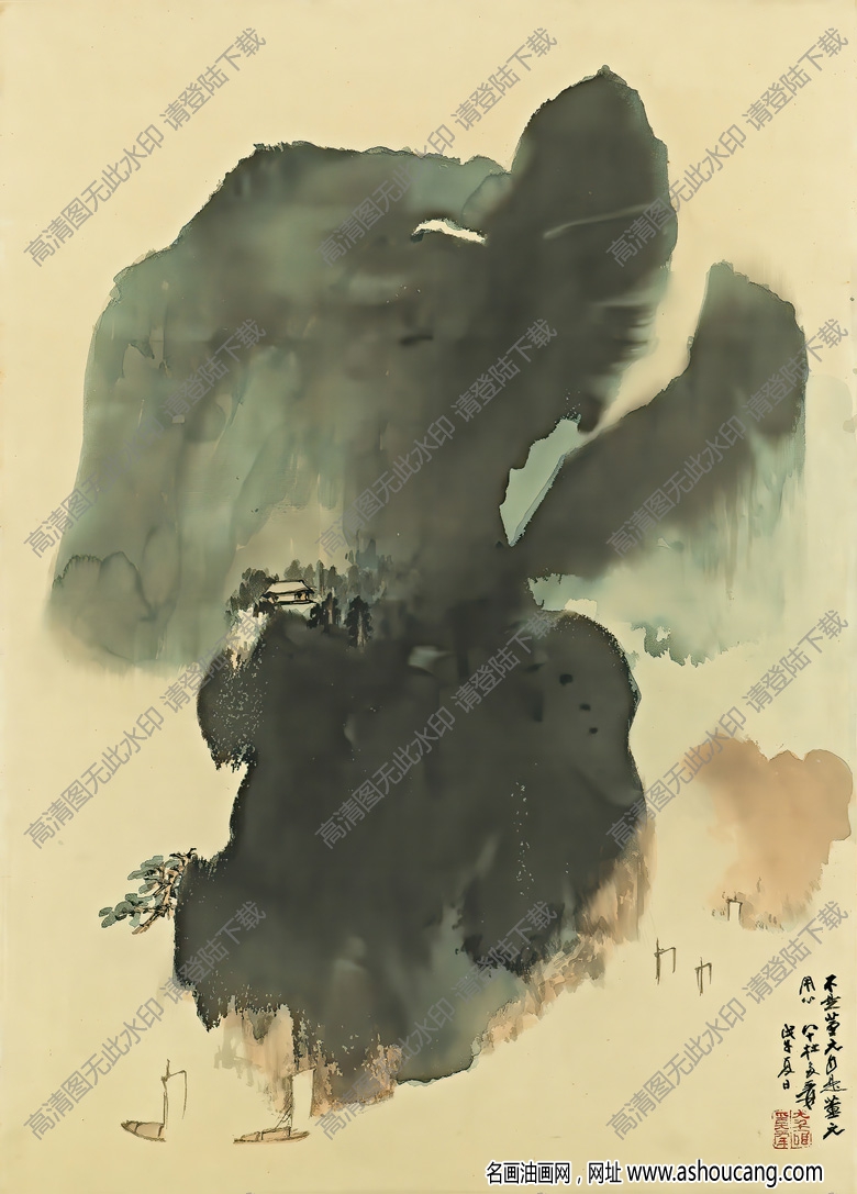 張大千作品_桐江帆影_高清國(guó)畫下載